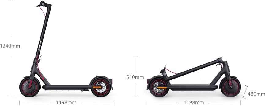 Xiaomi Electric Scooter 4 Pro Black with Dual Braking System up 25 Km/H Maximum Speed | 55km Super long range battery life | 10 inch self-sealing tires 2023 Model, 1240X1198mm