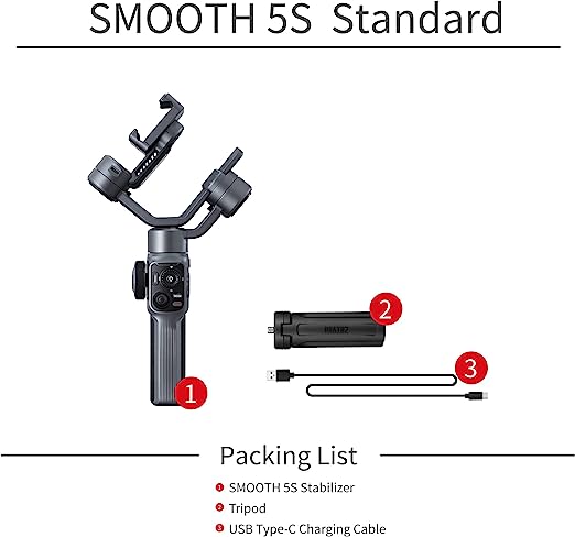 Zhiyun Smooth 5 Gimbal Stabilizer for Smartphone, Handheld 3-Axis Phone Gimbal, Portable Stabilizer for Vlogging, YouTube, Tiktok, Live Video Compatible with iPhone and Android