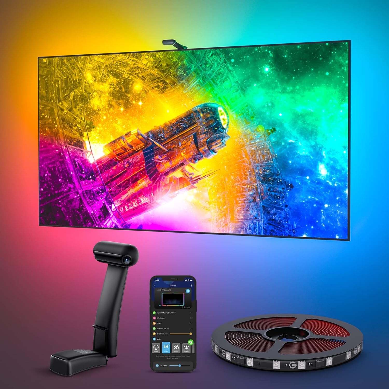Govee Envisual TV LED Backlight with Camera, RGBIC Wi-Fi TV Backlights for  55-65 inch TVs, Works with Alexa & Google Assistant, App Control, Music  Sync Lights, H6199 