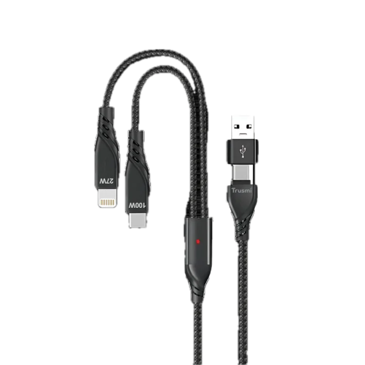 Trsumi 100W 2in1 A/C to Type-C & Lightning Braided Fast Charging Cable - Black