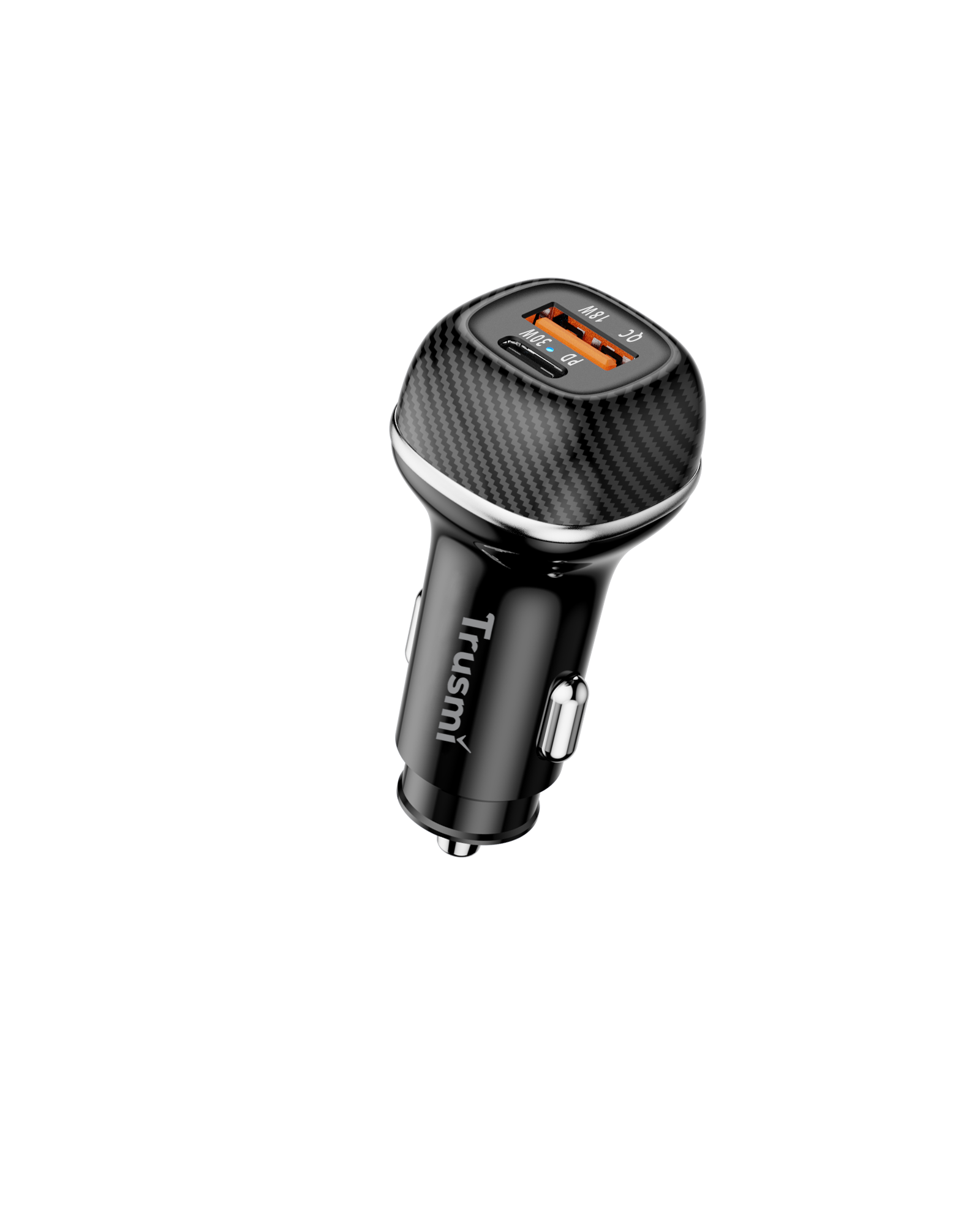 48W PPS Dual A+C Fast Car Charger - Carbon Fiber Black