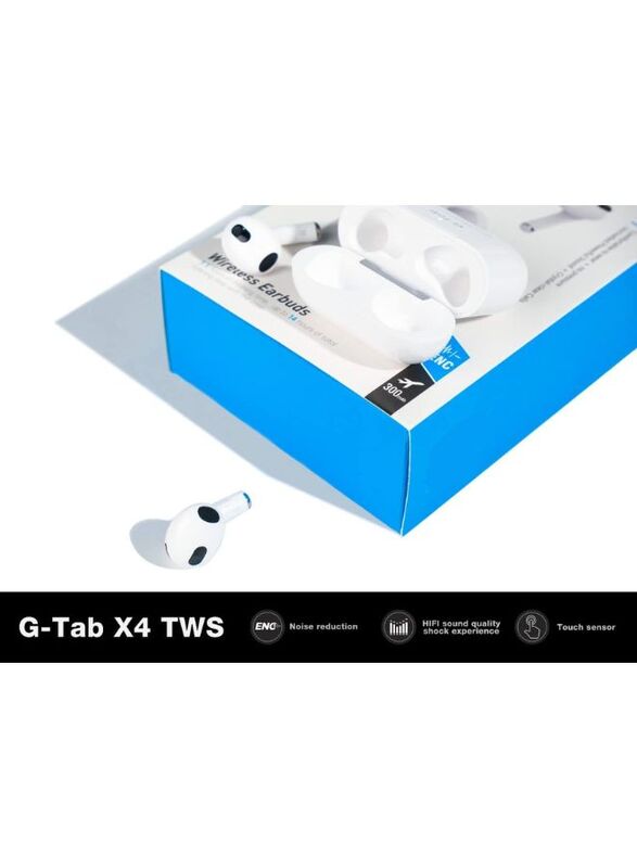 G-Tab Air4 True Wireless Earbuds, Bluetooth Earphones V5.0 with Clear Calls,HIFI Sound Quality, White