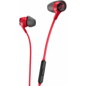 HyperX Cloud Earbuds II – 14mm Drivers, Four Eartips, Hard-Shell Carrying Case, Low-Profile 90° Plug, 3.5mm Plug, Built-in Microphone, Multi-Function Button, PC, Mobile, Nintendo Switch – Red