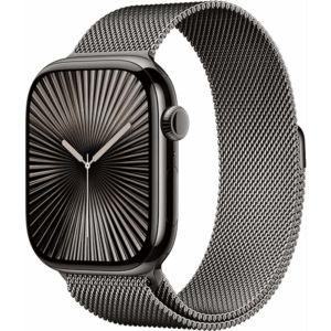 Apple Watch Series 10 GPS + Cellular 42 mm Smartwatch with Slate Titanium Case with Slate Milanese Loop - One Size (Fits Most). Fitness Tracker, ECG App, Always-On Retina Display, Carbon Neutral