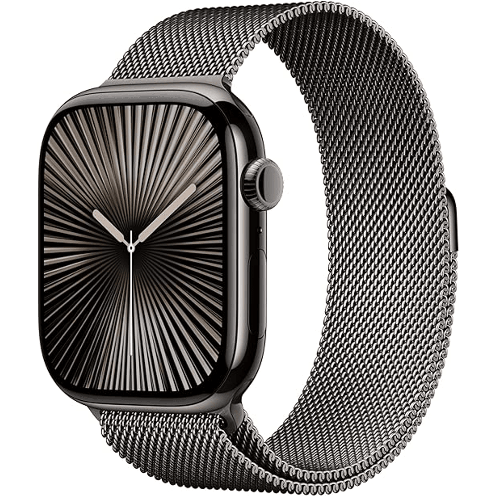 Apple Watch Series 10 GPS + Cellular 42 mm Smartwatch with Slate Titanium Case with Slate Milanese Loop - One Size (Fits Most). Fitness Tracker, ECG App, Always-On Retina Display, Carbon Neutral