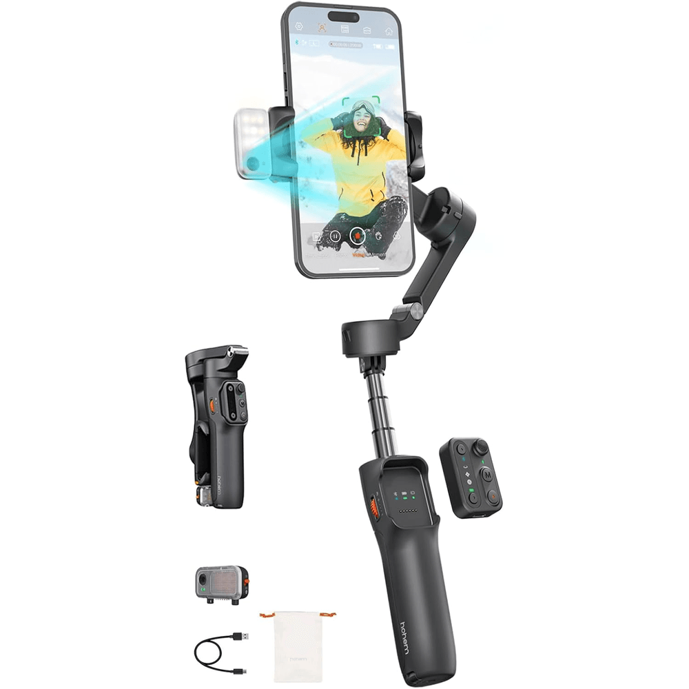 Click to see full view hohem iSteady V3 Gimbal Stabilizer for iPhone, Magnetic AI Tracker,Detached Remote,Built-in Tripod Extension Rod, 3-Axis Phone Gimbal Stabilizer for Smartphone Video Recording Vlog Live tiktok,Black