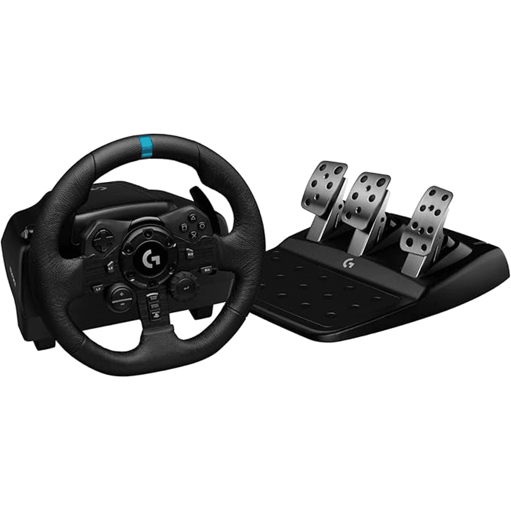 Logitech G923 Racing Wheel and Pedals, TRUEFORCE Feedback, Responsive Driving Design, Dual Clutch Launch Control, Genuine Leather Steering Wheel Cover, for PS5, PS4, PC, Mac - Black